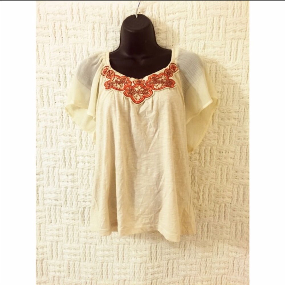 Anthropologie Deletta Embroidered Top Shirt Blouse